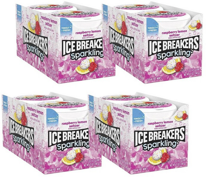 Ice Breakers 아이스 브레이커 스파클링 라즈베리 레몬 셀처 브레쓰 민트 틴 43g, 32개