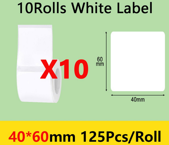 NI 미니 블루투스 사무실 프린터 방지 B203 열전사 스티커 용지 B1 B21 메이커용 태그 라벨 오일 방수 접착, 10Rolls 40x60mm, 10Rolls 40x60mm