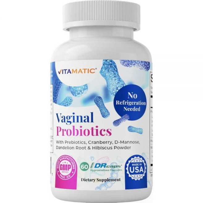 Vitamatic 여성용 질 프로바이오틱스 - 200억 CFU pH 균형 및 냄새 제어 프리바이오틱스 크랜베리 디만노스 히비스커스 및 민들레 함유 DR 캡슐 60개 -, Vitamatic 질 프로바이오틱스 200억 여성용 p, 1개, 60