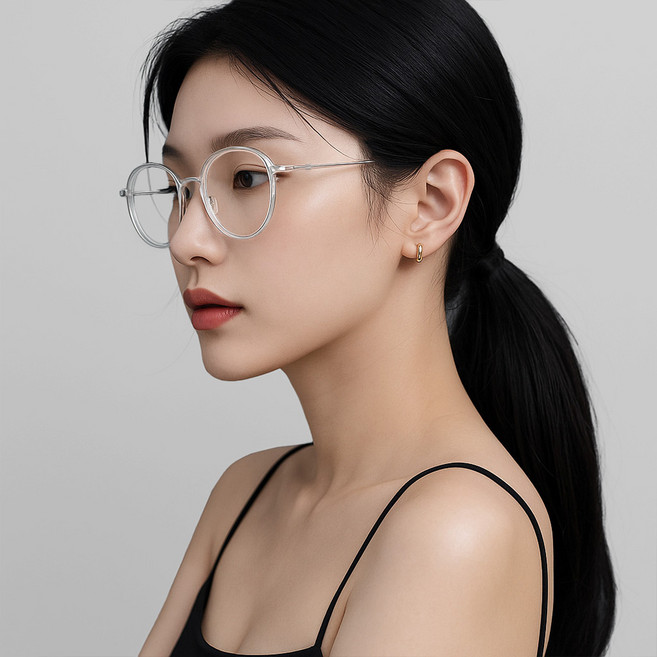 바닐라마카롱 8.1g 초경량 티타늄 안경 남성 여성 세미 라운드 안경테 남녀공용 가벼운 투명 프레임 미끄럼 방지 슬림 템플팁 선명한 렌즈 + 케이스 포함