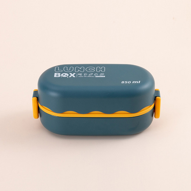 日式食品級雙層學生午餐便當盒可微波加熱密封卡扣帶蓋上班族飯盒, 1個, 藍色:如圖