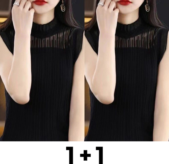 Neirny 1+1 여성 빅사이즈 민소매 나시티 봄가을 간절기 스판 니트 나시 반목 레이스 패치 민소매 레깅스 정장 이너 2매입