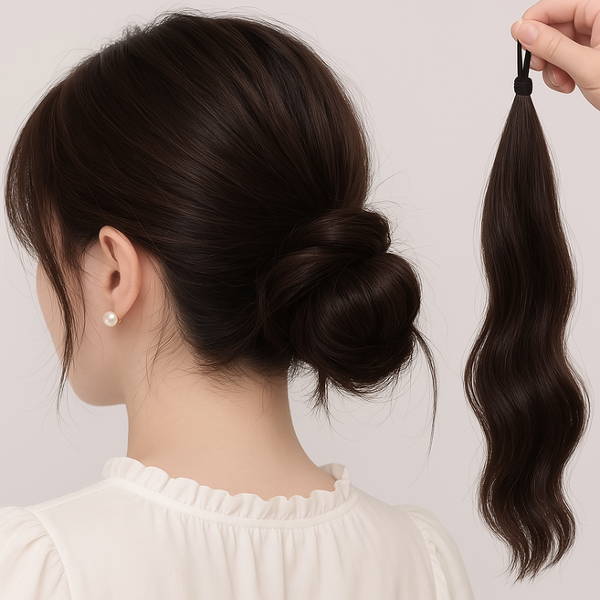 디어코지 트렌디한 웨이브 포니테일 로우번 부분 가발, 1개, 다크브라운