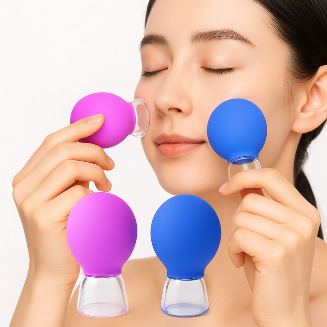 아즈몰 팔자주름 리프팅 V라인 얼굴 마사지 컵 진공 부황 2pcs, 2개, 블루