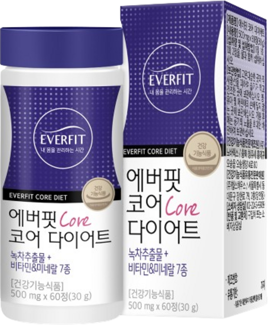 내츄럴플러스 에버핏 코어 다이어트 녹차추출물+비타민&미네랄7종 60정, 내츄럴플러스 애버핏 코어, 1개