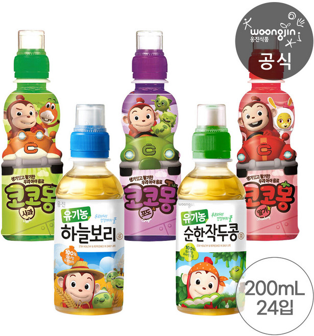 웅진식품 코코몽 유기농 하늘보리 200mL 12개+순한 작두콩 200mL 12개 외 3종, 작두콩12+작두콩12, 24개
