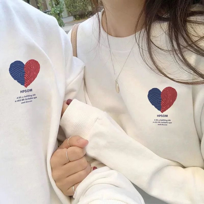 1+1 커플 맨투맨 봄가을 패션 남녀 라운드넥 티셔츠 캐주얼 데일리 남자 여자 긴팔티 상의 WMY