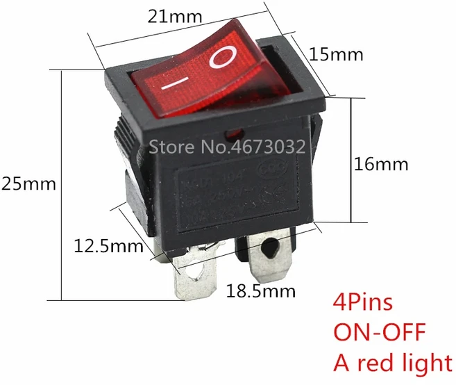 KCD1 2PIin 보트 자동차 로커 스위치 6A/10A 250V/125V AC 레드 옐로우 그린 블루 버튼 최고의 가격 피스, 07 red light 4Pin