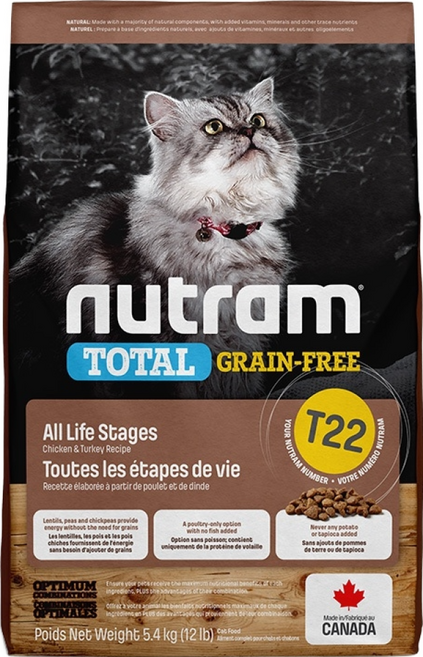 紐頓 Nutram T22 無穀全能系列 全齡貓飼料 1.13kg-5.4kg, 1個, 5.4kg, 火雞肉