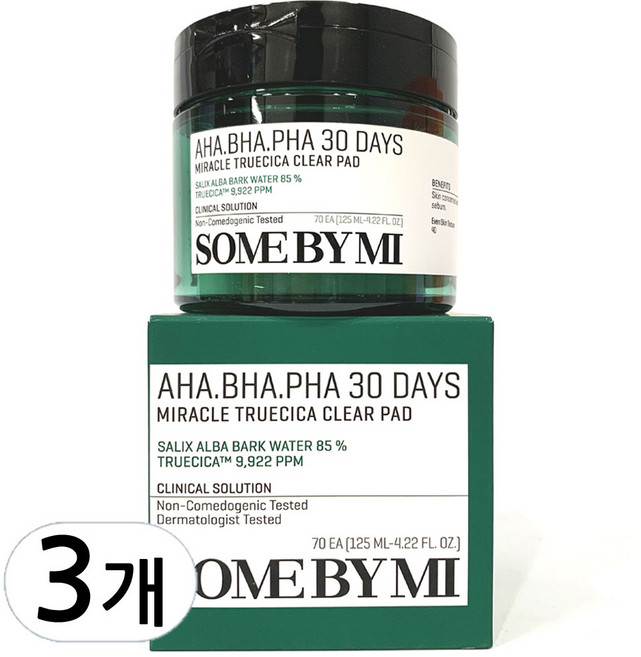 썸바이미 아하 바하 파하 30 데이즈 미라클 트루시카 클리어패드 125ml, 70매입, 3개