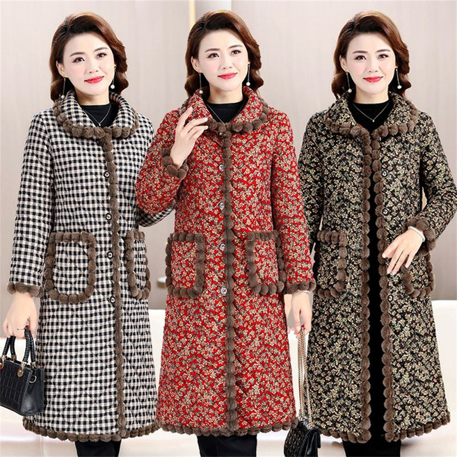 TKX 코트 중년여성 겨울 롱 따뜻한 모직 꽃무늬 디자인 오버핏 중년여성옷 K37