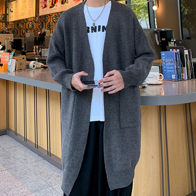 남자 봄 가을 롱 가디건 패션 얇은 니트 코트 루즈핏 스웨터 카디건 캐주얼 심플 니트 가디건 재킷 LPC
