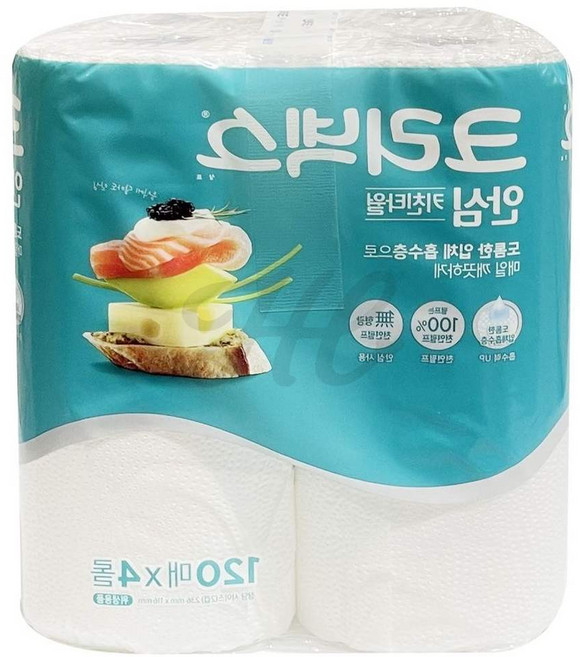 주방 기름때 제거용 키친타월 롤형펄프 4롤