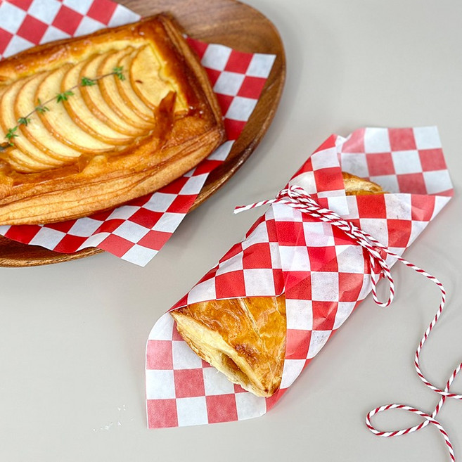 서흥이앤팩 펄프도시락전용 유산지 16.5x18cm 베이킹포장 식품포장지 버터떡포장지 버터모찌포장용종이, 체커보드 레드, 1개, 50개