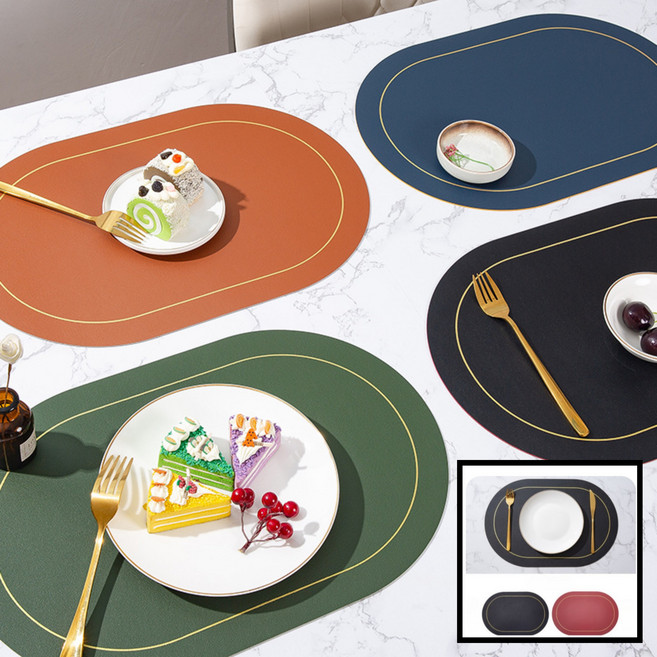 디아쿠아 북유럽 스타일 레스토랑 2개 세트 테이블 라운드 식탁매트, 블랙버건디, 1세트