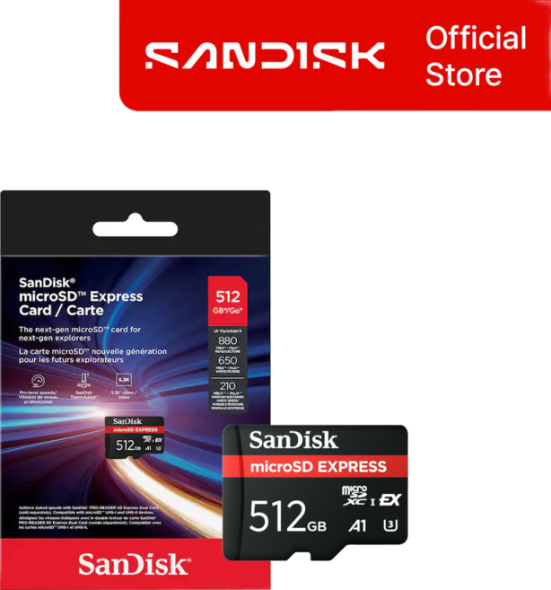 샌디스크 마이크로 SD 익스프레스 5.3K FHD 880M/s PCIe Gen3, 1개, 512GB