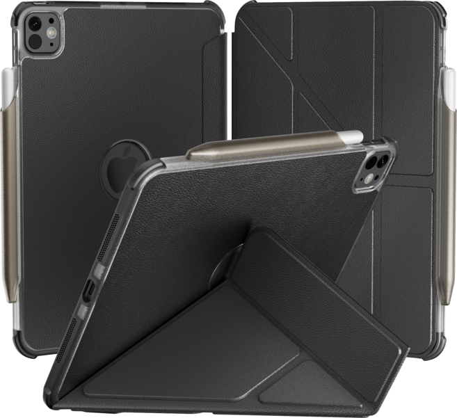 AITEWO 아이패드 케이스 다각도 조절 스탠드 펜슬 수납 테두리 방탄 스마트 웨이크 기능 에어 8/7/6/5/4 프로 8/7/6/5/4/3세대 11/12.9/13인친 M4 M5, 1개, 블랙