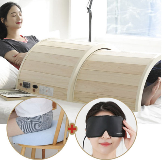 [세트구성] 큐어돔 편백나무 대형 원적외선 온열 찜질기 전신사우나 전기찜질기 + 원형방석 + 안대, [명화] 별이빛나는밤에