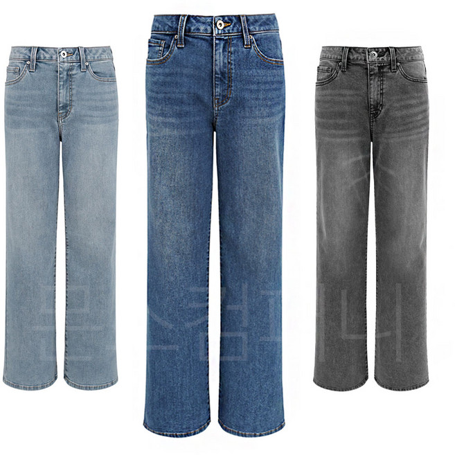 게스 메탈로고 뉴 와이드핏 편안한 사계절용 여성 청바지