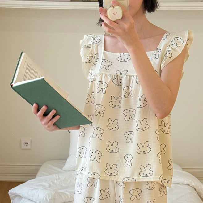 나나리빙 여성 프릴 민소매 홈웨어 상하의 세트