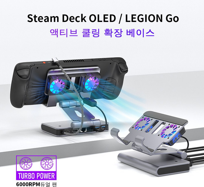 ROG Ally X 쿨링 도킹 스테이션 듀얼 팬 쿨러 브래킷 스팀 데크용 OLED 4K 도킹 스테이션 USB3.2 5Gb PD100W 기가비트 네트워킹 용, Titanium Gray, 한개옵션2