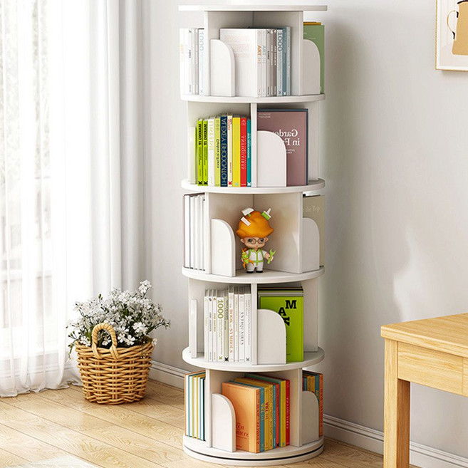 원목 인테리어 원형 회전 책꽂이 책장, 5단, 상세설명참조, 5단