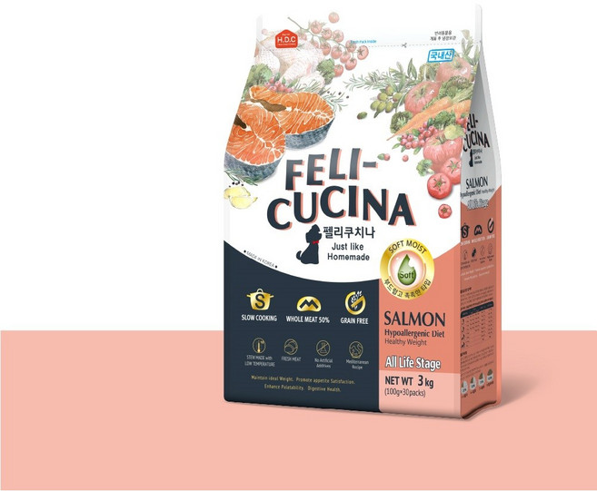 H.D.C 펠리쿠치나 소프트사료 3kg 치아깨끗티슈제공 사료, 연어, 1개