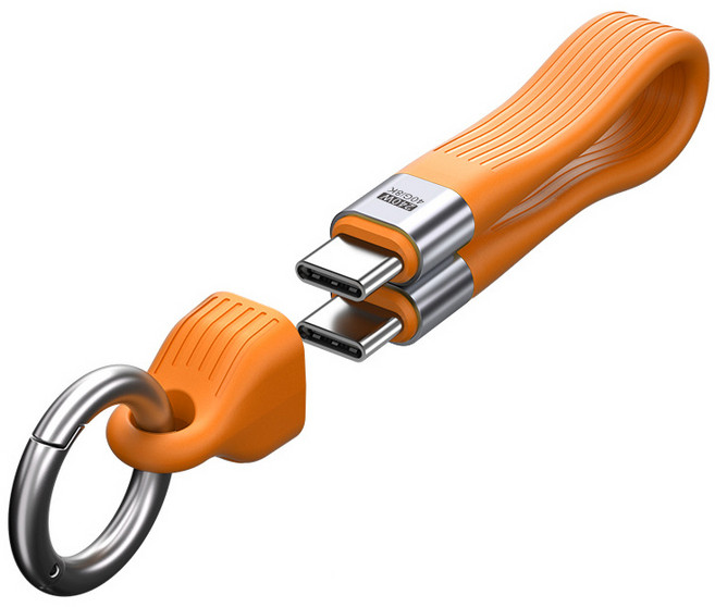 투에이비 PD 240W C to C 초고속 충전/데이터 전송 키링 숏 케이블, 1개, 오렌지, 13cm