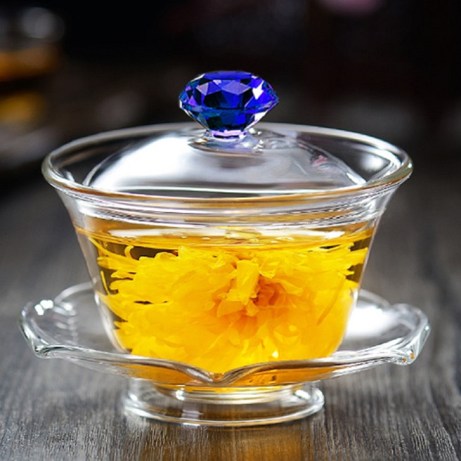 호화랑 개합다기세트 유리포트 차도구 유리다관 내열유리 개합 연잎유리개완 160ml tt998, B.다이아몬드블루, 1개
