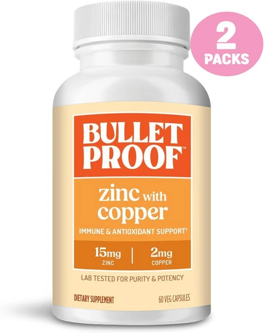불렛프루프 징크 위드 코퍼 아연 구리 미네랄, 2개, 60정 - 쿠팡