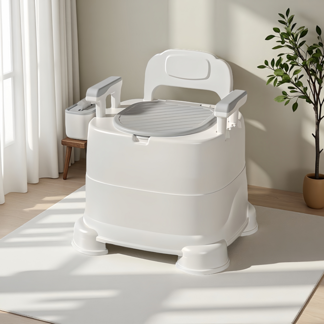 2in 1 이동식 변기 욕실의자 노인 요강 성인용 휴대용 변기, 화이트, 1개