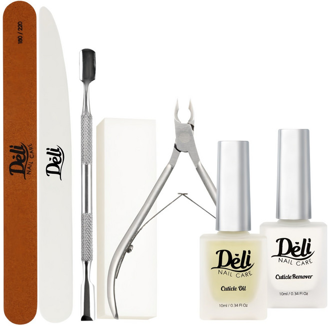 (델리 뷰티) 큐티클케어 세트, 큐티클리무버+클오일+니퍼+푸셔+우드파일+오일파일+샌딩, 1개