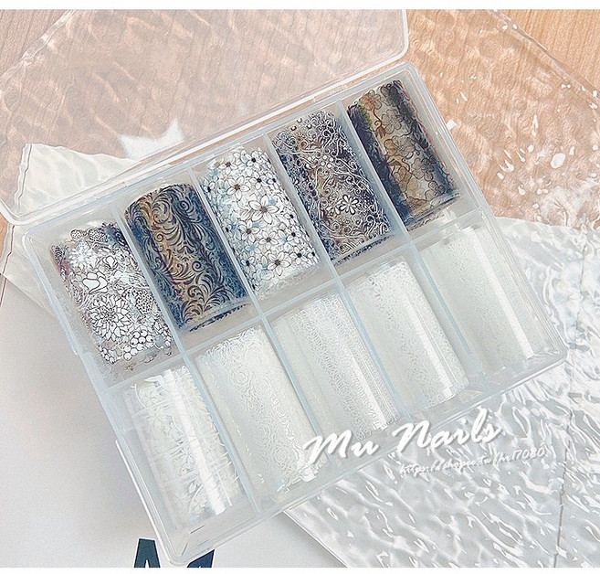Mu Nails 黑白色花卉指甲轉印貼紙, 1個, TZ-21