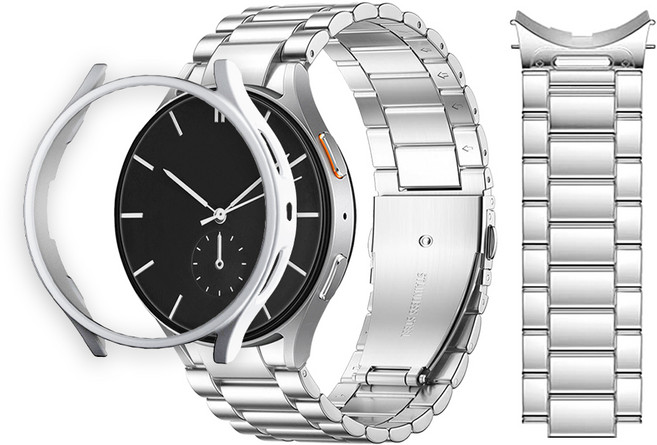 티엑스엘엑스 갤럭시워치 원터치 메탈 스트랩 + 보호 케이스 세트, 실버