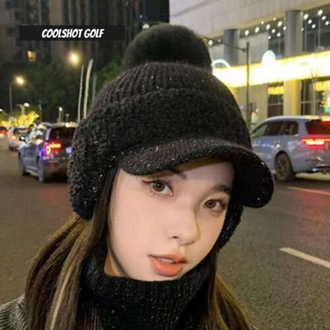 쿨웨이브 여성용 겨울 니트 방울 털모자 귀도리 귀마개 방한 모자, 블랙, 1개