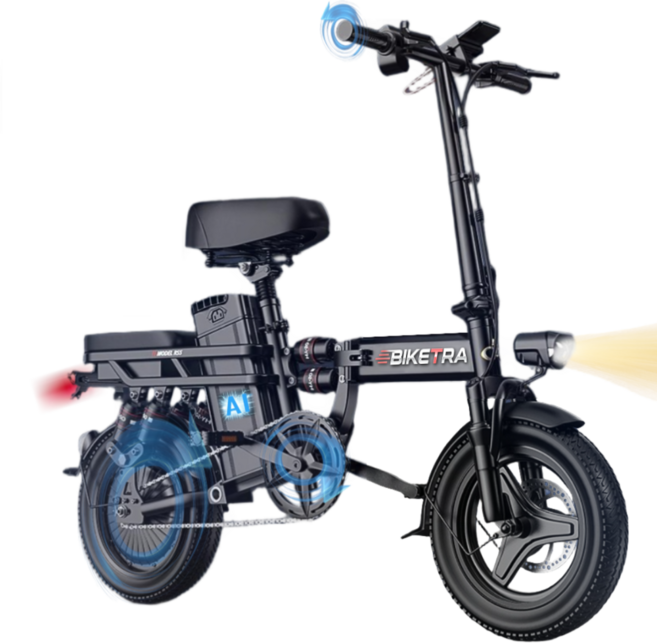 바이크TRA 안전하고 오래타는 전기 자전거 미니벨로 언덕길 전동 바이크 배달 대행, 트라 블랙 48V, 카본
