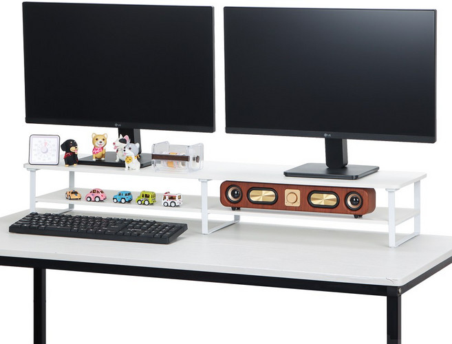 리빙케이 59W 가로 1 000mm 폭 260mm 듀얼 모니터받침대 2단형 다용도 선반 책상 싱크대, 1개, 화이트 높이15cm