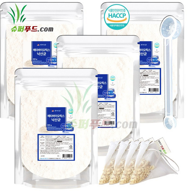 HACCP 식약처 인증 메타바이오틱스 낙산균함유 차세대 유산균 포스트바이오틱스 프락토올리고당 19종혼합유산균 빌베리 링곤베리 메타 바이오틱스 낙산균 분말 +슈퍼푸드.com연자육티백, 4세트, 301g
