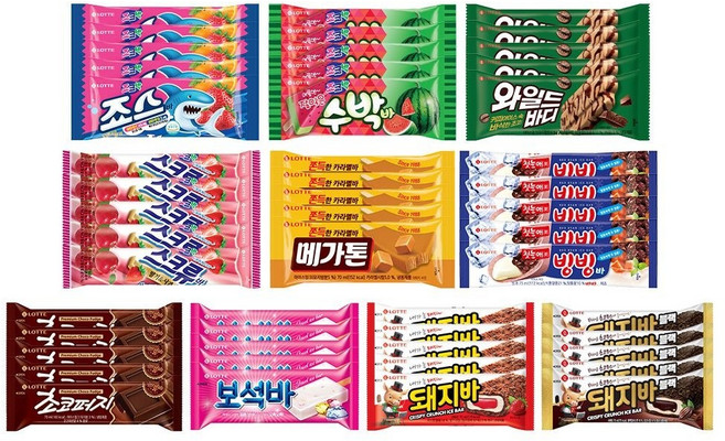 (매장정품) 롯데웰푸드 바 아이스크림 10종 각 x5개씩 50개 혼합 구성 와일드바디죠스바스크류바돼지바수박바메가톤바 등 238631
