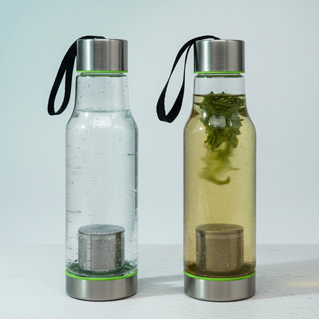 YIPINU 친환경 티백망 트라이탄 티보틀 휴대용 티망 물병 600ml BPA FREE, 1개, 투명