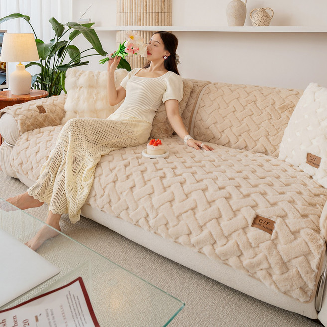 FEIFAN 털빠짐 적은 미끄럼방지 겨울 토끼털 소파패드 4인용