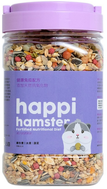 happi hamster 倉鼠飼料 健康糧 乾糧 600g, 1個, 健康免疫配方600g(紫)