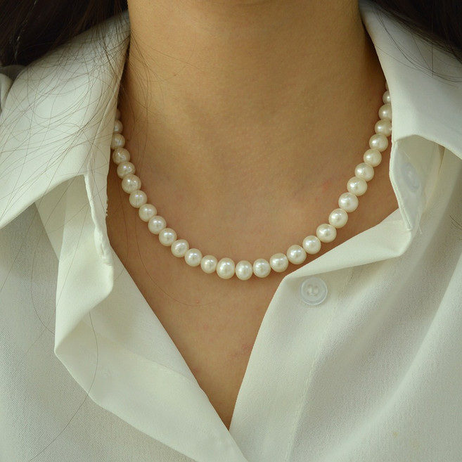 진주목걸이 8mm 담수진주 AA등급 네클리스 자체제작 선물포장 8미리 천연진주 39cm-50cm