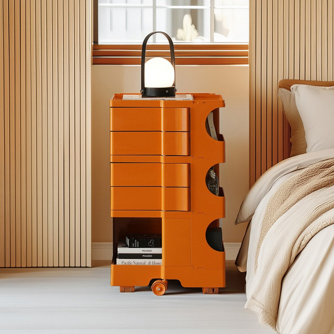 [리비니아] 바비 이동식 수납 회전서랍 빙그리 트롤리 9Colors, 4단, 오렌지