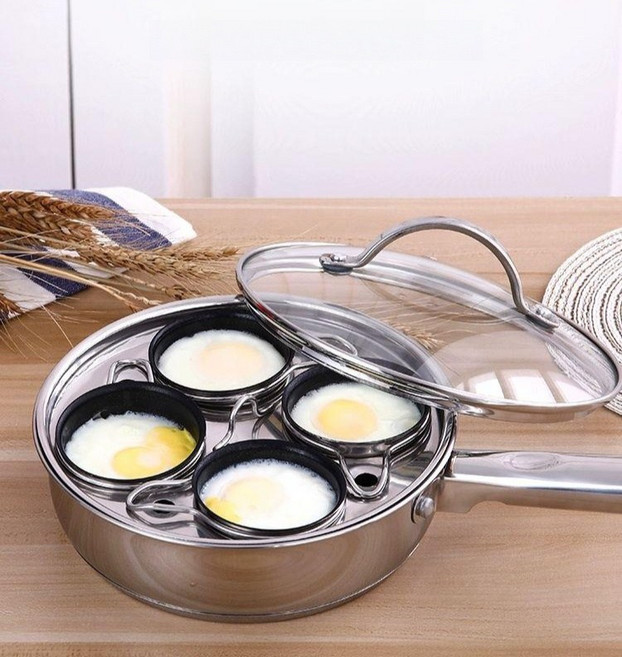 포처 메이커 수란 반숙 스테인리스 계란 찜기 다기능 달걀 조리기, 4컵 18cm, 4컵 18cm 계란 찜기