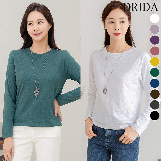 드리다 1+1 봄 가을 여자 이너 기본티 라운드 빅사이즈 면 티셔츠 40-50대 중년여성 엄마옷 미시 출근룩