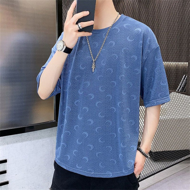 besteffie 개성 남성 여름 캐주얼 반팔 티셔츠 단톤 베이직 데일리룩 남자 라운드 넥 패턴 디자인 상의 K12