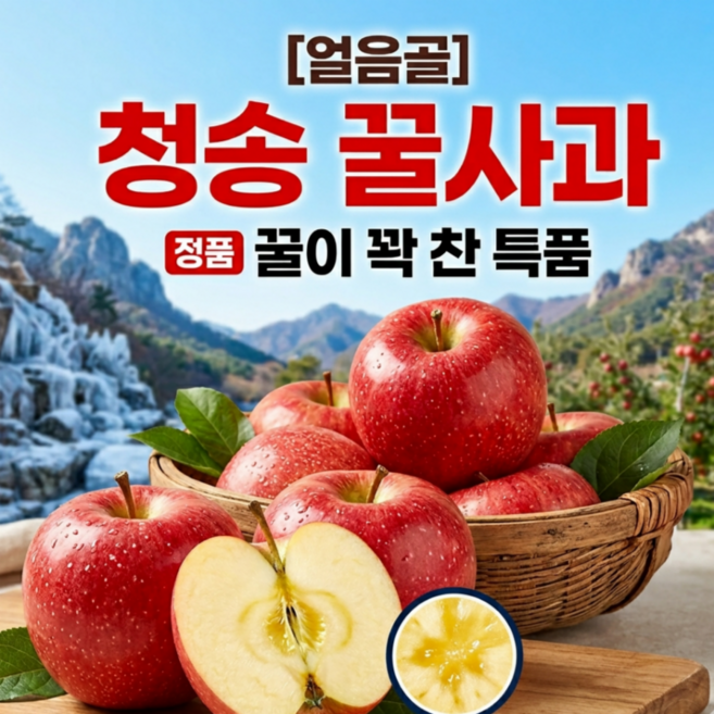 [당도선별] 고당도 얼음골 청송 꿀사과, 1박스, 정품 중과 4kg(19-21과)