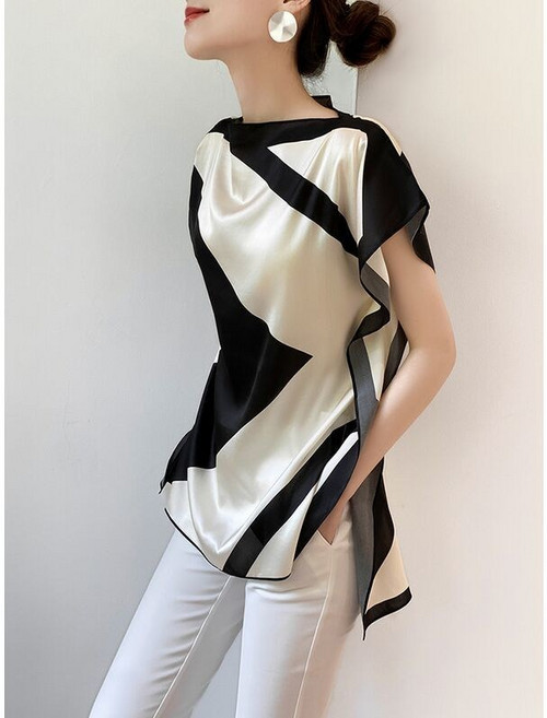 COSYEVNO 여성 반팔 셔츠 캐주얼 루즈핏 여름 심플 일자 숄더 상의