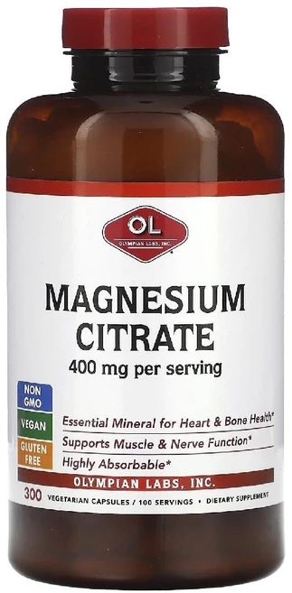 올림피안 랩스 마그네슘시트레이트 400mg 베지 캡슐 300정(캡슐 1정당 133mg), 1개, 300정 - 쿠팡